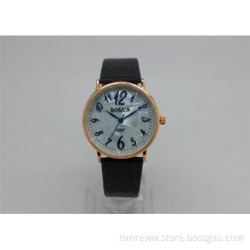 Round alloy case Rose gold Ladies Wrist Watches leather str